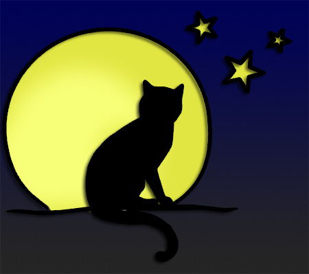 kater auf mauer vor mond